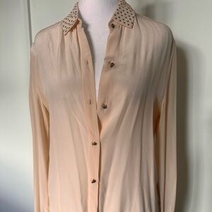 Zara Cream Button Down Shirt with Studded Collar